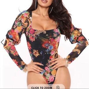 Fashion Nova Mesh Floral Body Suit